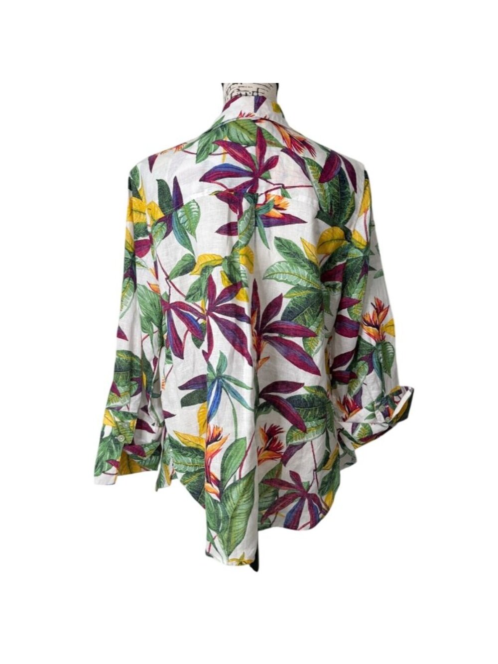 Chicos Womens Size 12 Linen Top Tropical Button-Up Shirt Leaf & Floral Pattern - Picture 3 of 7